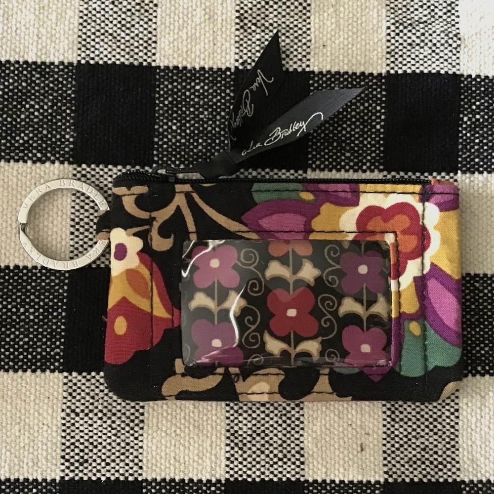 Vera Bradley Zip ID Case in SUZANI black pink purple floral
